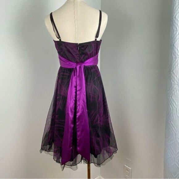 NWT Purple Black Mesh Babydoll Dress Whimsigoth Y2K Tie Waist Vamp Fairy Grunge - Picture 2 of 14